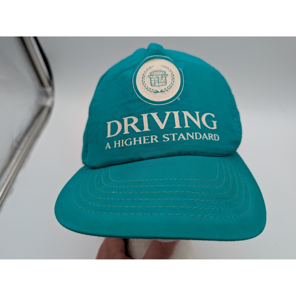 Vintage Cadillac Driving a Higher Standard Teal Snapback Hat Crest Logo Cap USA